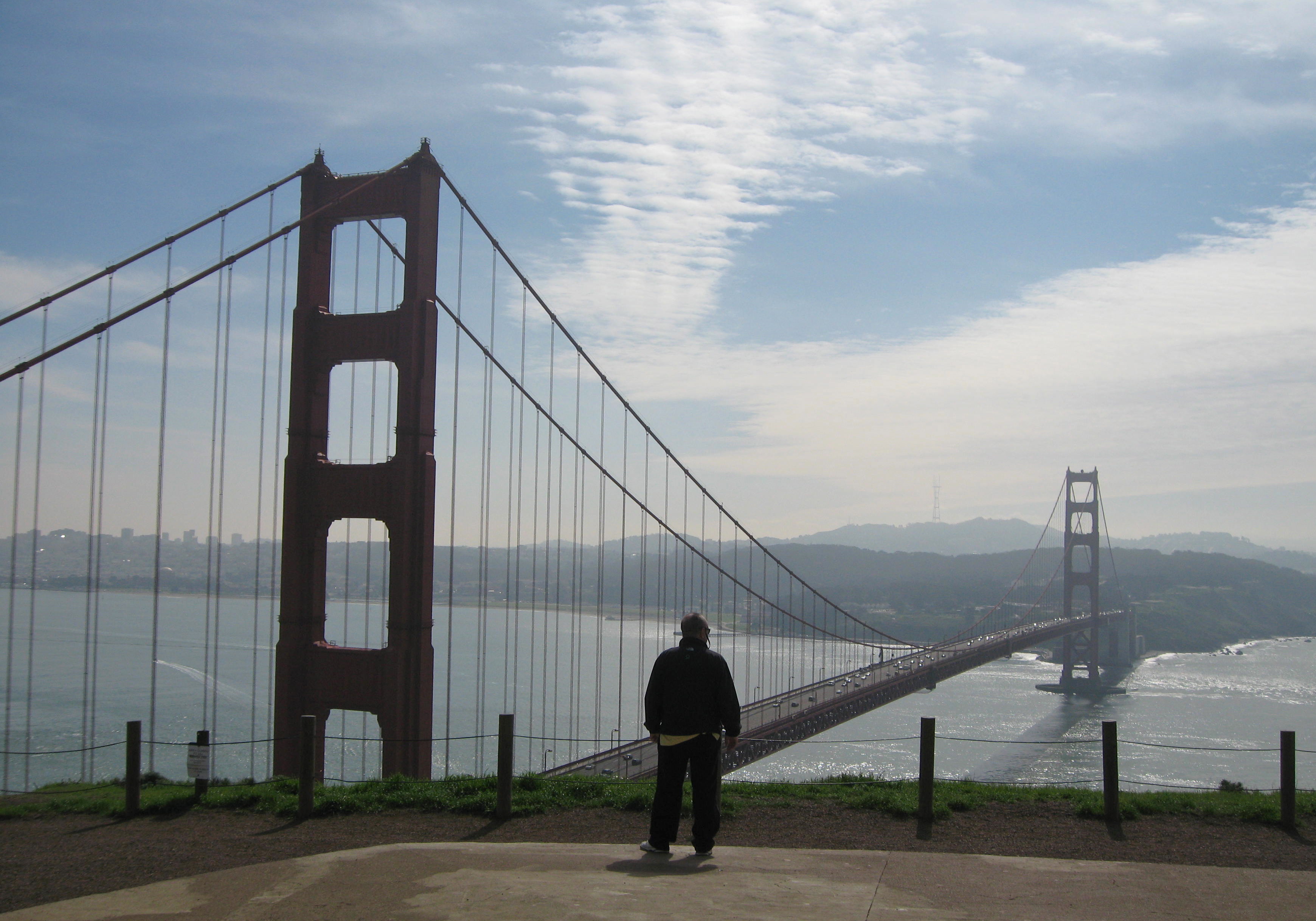 My Beloved Brit looking towards San Francisco on the west coast. Photo by me