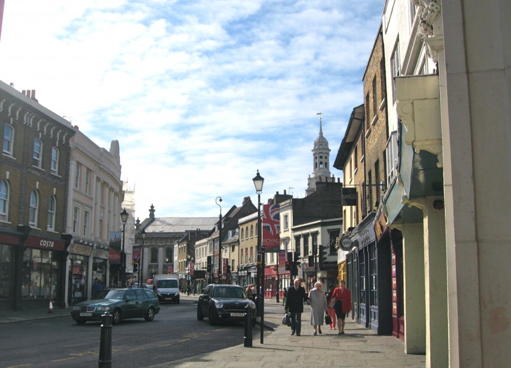 As we came off the train and in to Greenwich, we saw bustling town on the edge of the Thames. Photo by me.